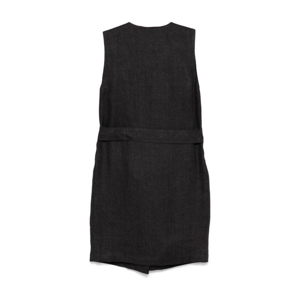 Black Sleeveless V-Neck Sweater with Belt