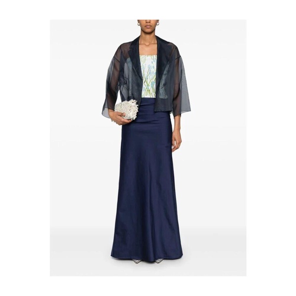 Navy Blue Sheer Open Front Jacket