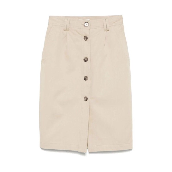 Beige Button-Front Skirt with Pockets