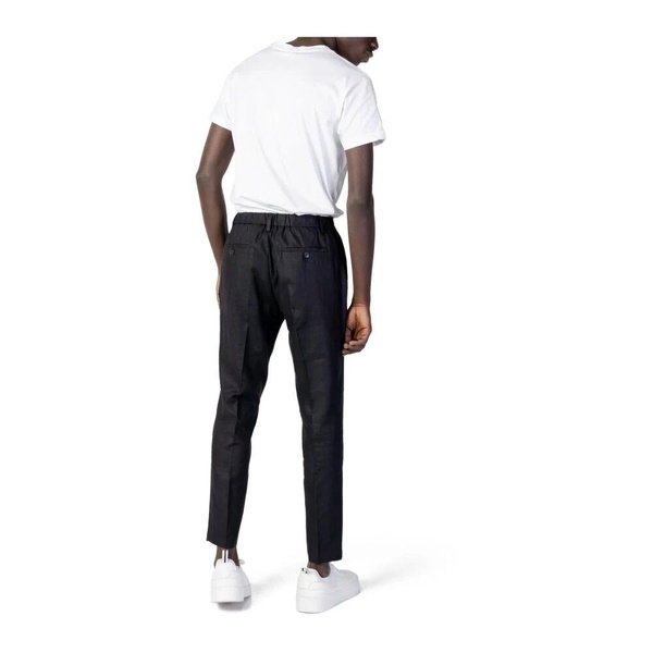 Black Linen Blend Pleated Trousers