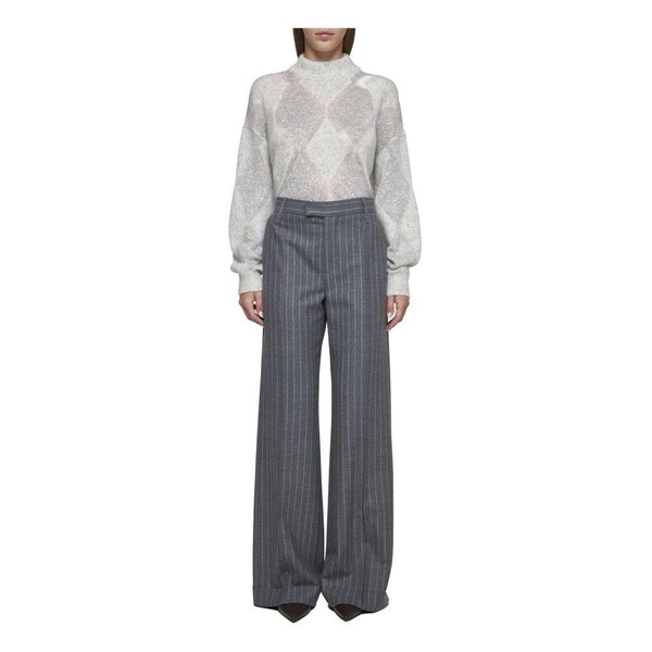 Grey Argyle Sequin Sweater