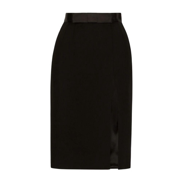 Black Bow Wool Skirt High Waist