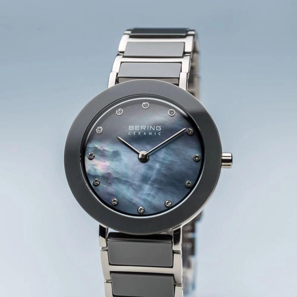 Women's Ceramic Watch 29 mm Stainless Steel Bracelet with Ceramic Elements Silver 11429-789