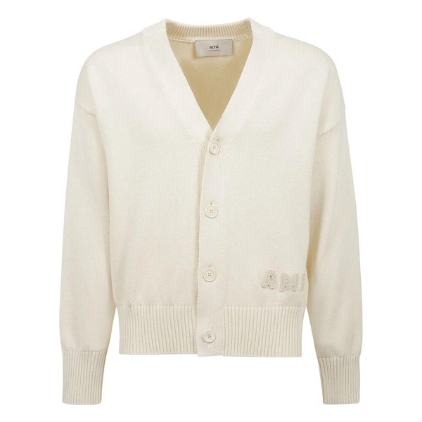 Embroidered logo cotton and wool cardigan