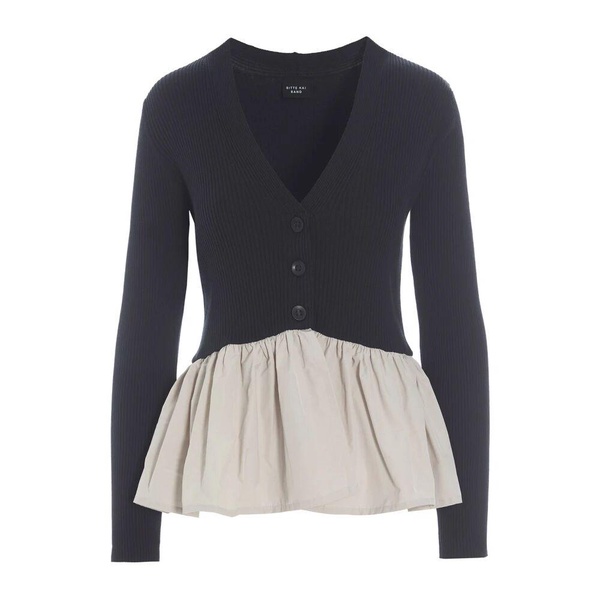 Flounce Rib-Knit Blouse