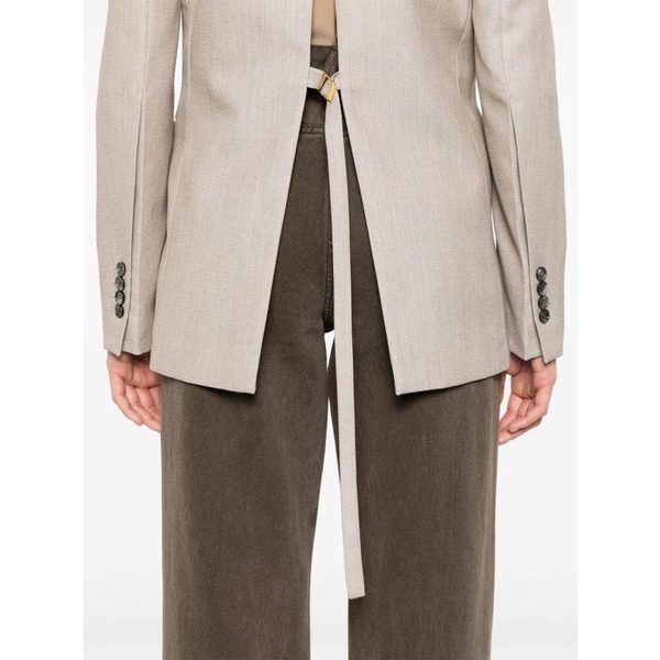 Beige Wool Double-Breasted Blazer Jacket