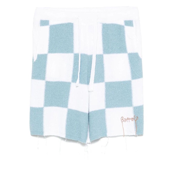 Checkered Elastic Drawstring Shorts White