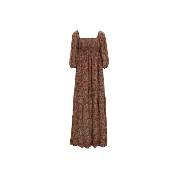 Floral Long Dress with Puff Shoulders