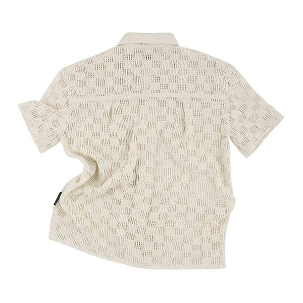 White Knitted Shirt with Checked Design