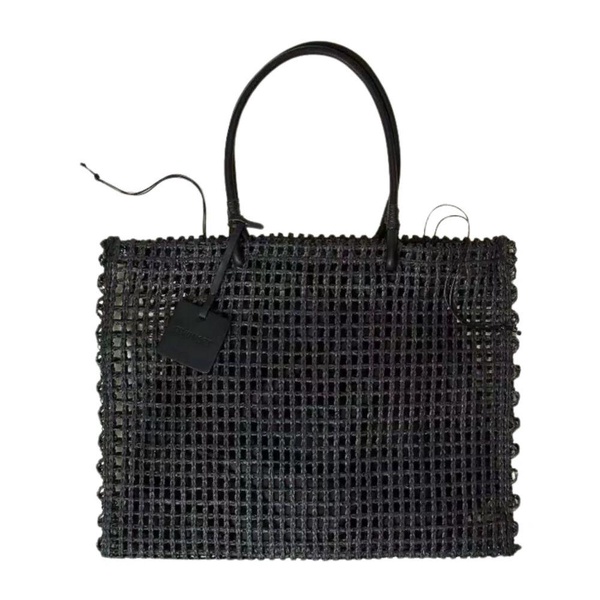 Black Woven Straw Shopper Bag