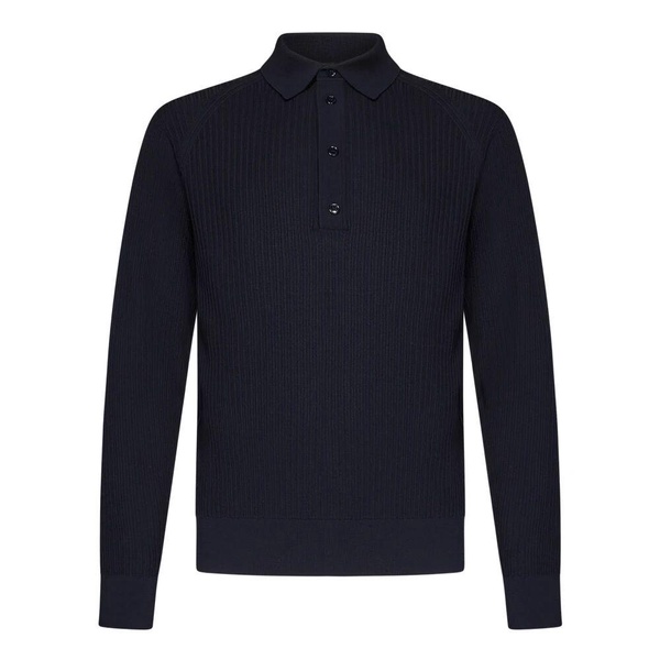 Blue Wool Long-Sleeved Polo Shirt