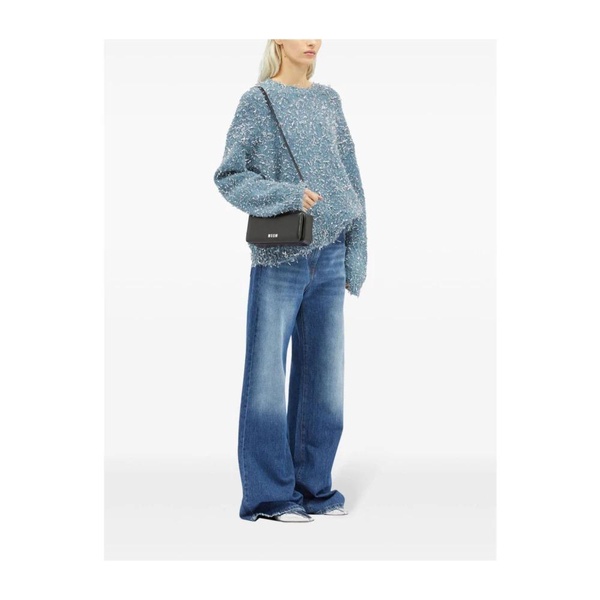 Blue Cotton Sweater with Frayed Detailing