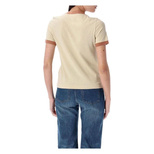 Beige Blossom T-Shirt with Logo Print