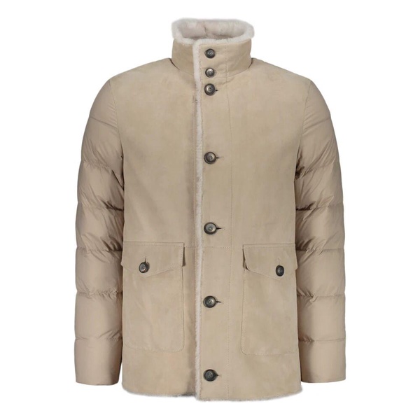 Shearling Down Jacket with Stand Collar
