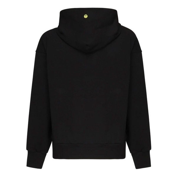 Black Hooded Cotton Sweatshirt with Smile Print