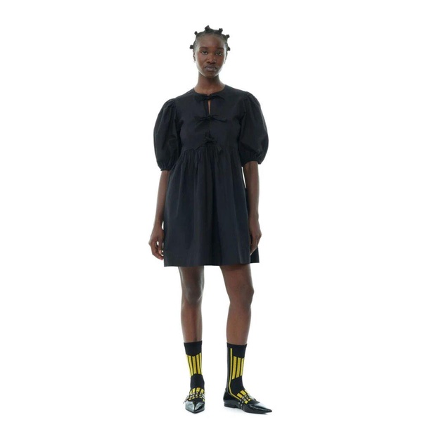 Cotton Poplin Mini Dress with Tie Strings
