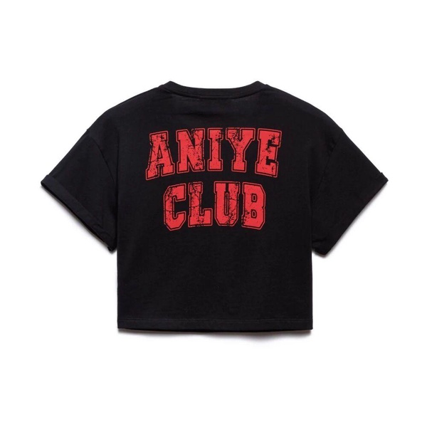Black Kiss Cropped T-shirt with Rhinestones