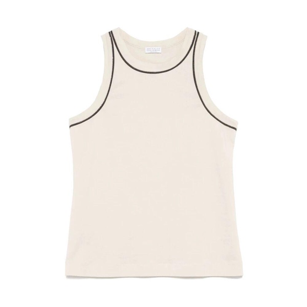 Beige Crew Neck Sleeveless Bead Top