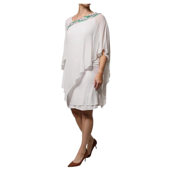White Floral Embroidery Chiffon Shift Dress