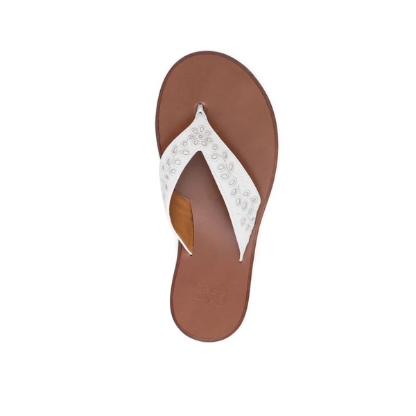 White Floral Embroidery Flat Sandals