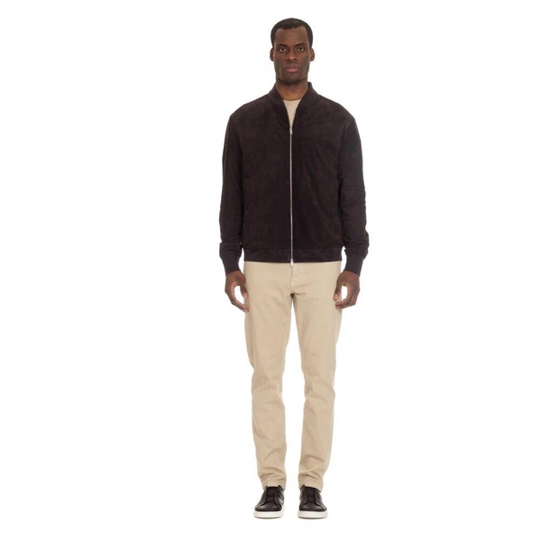 Brown Bomber Jacket with Knit Edges