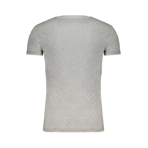 Gray Cotton V-Neck T-Shirt with Print