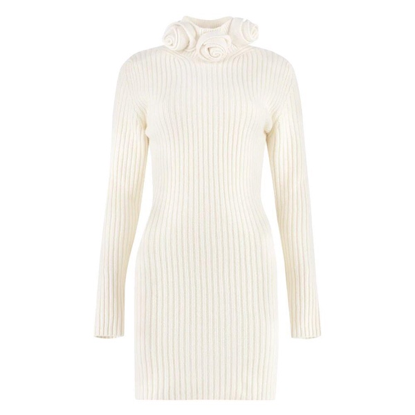 Floral Wool Dress with Stand Collar