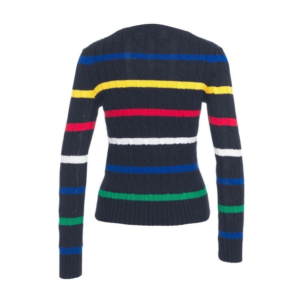 Blue Striped Cable Knit Sweater