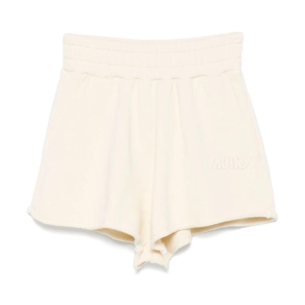 Beige Elastic Waistband Shorts with Logo