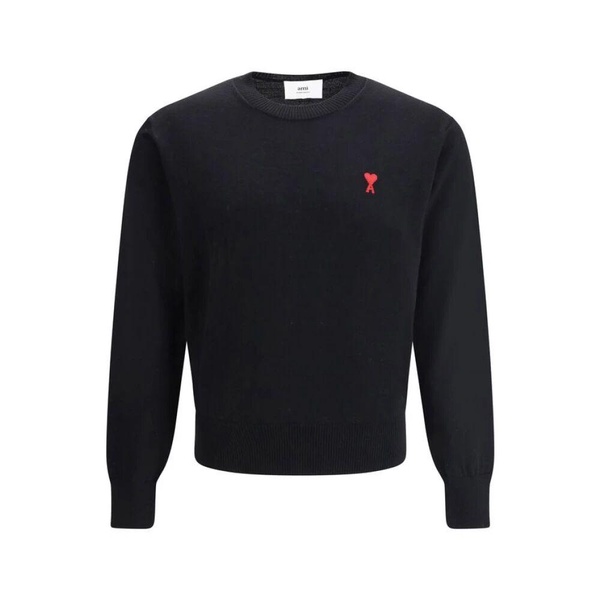 Ribbed Crew Neck Wool Sweater with Logo