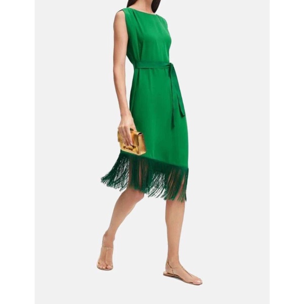 Asymmetric Fringed Midi Dress