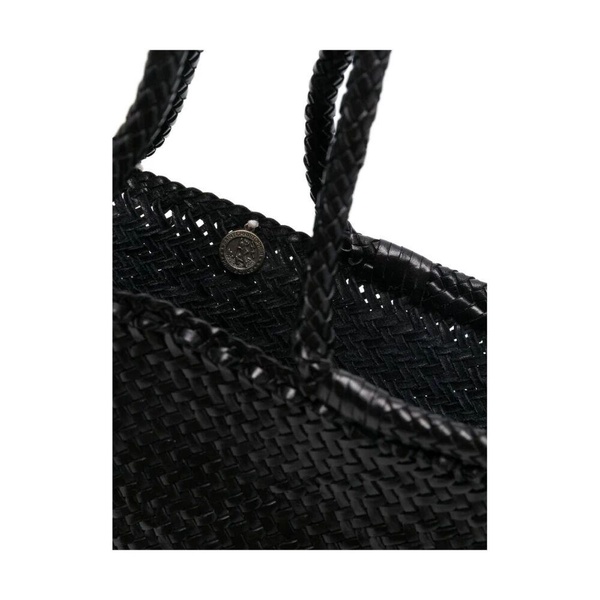 Black Leather Braided Top Handle Bag