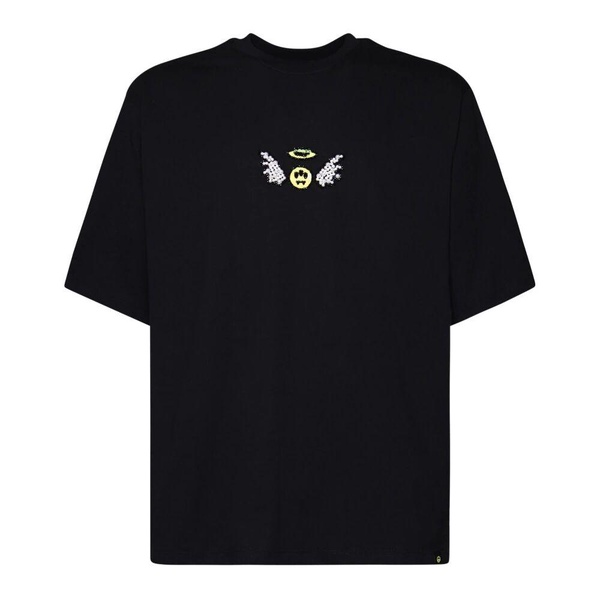 Black Cotton T-shirt with Round Collar