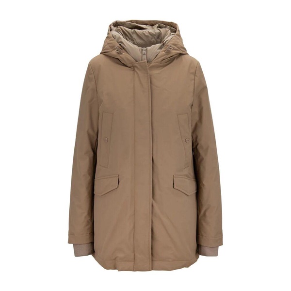 Hooded Down Jacket with Automatic Button and Zipper