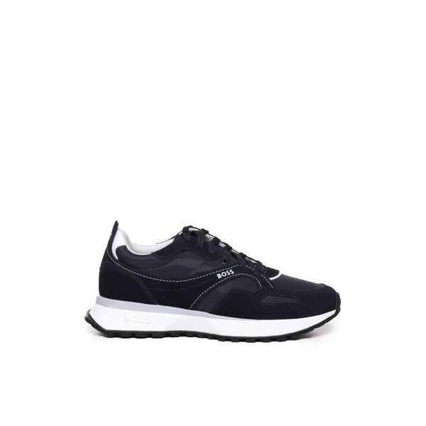 Blue Leather Sneakers with Logo Applique