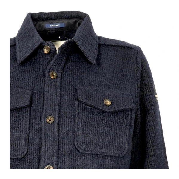 Blue Ribbed Shirt Jacket Long Sleeve