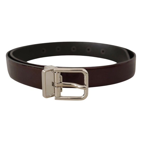 Dolce & Gabbana Brown Patent Leather Silver Metal Buckle Belt