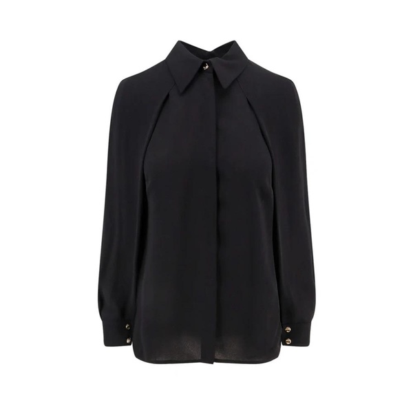 Black Cape Sleeve Shirt with Bow