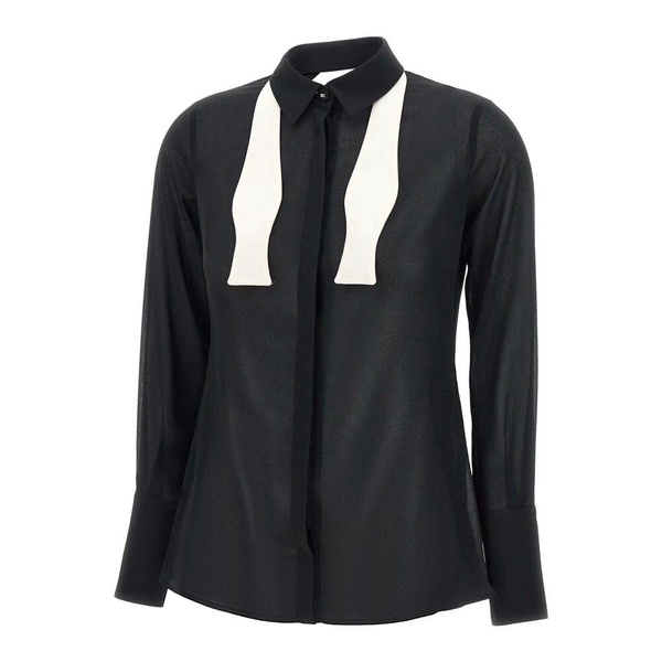 Black Georgette Shirt with Graphic Contrast