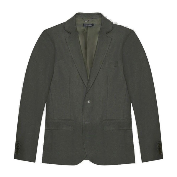 Green Linen-Blend Blazer Button-Front