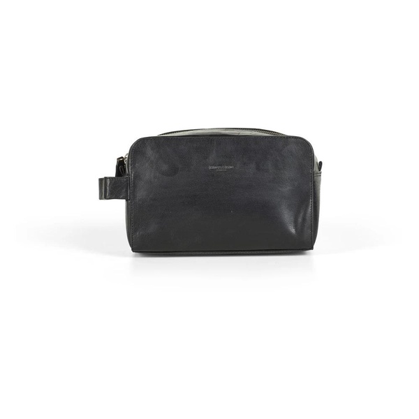 Black Leather Men's Washbag