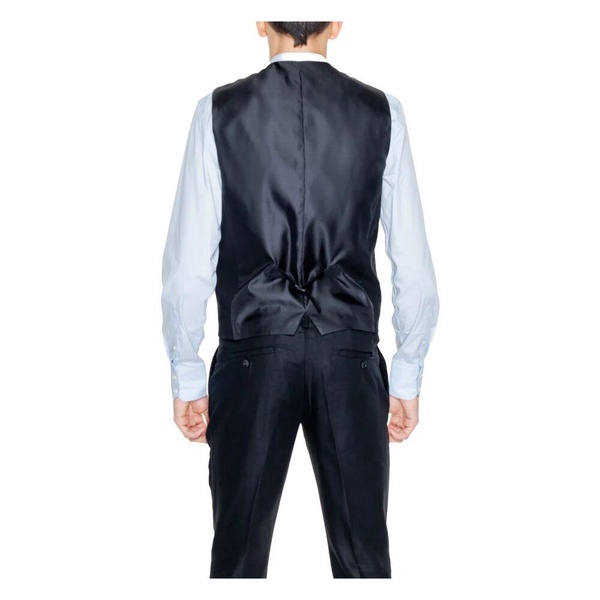 Black Linen-Blend Buttoned Gilet