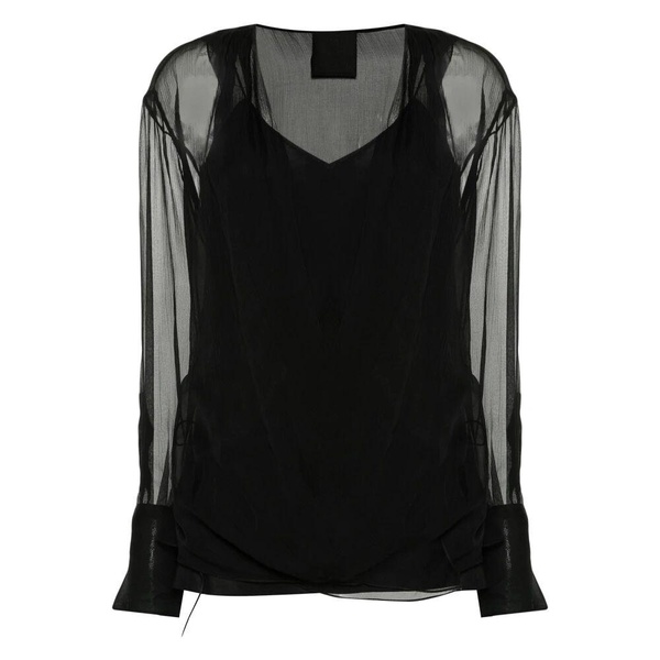 Black Silk Chiffon Wrap Blouse