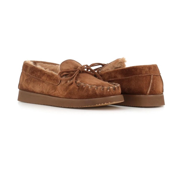 Brown Suede Moccasin Sandals with Bow