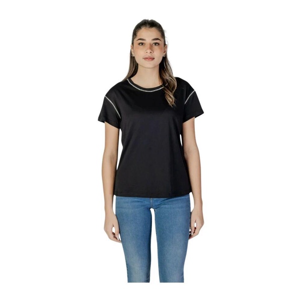 Black Cotton T-Shirt with Stones