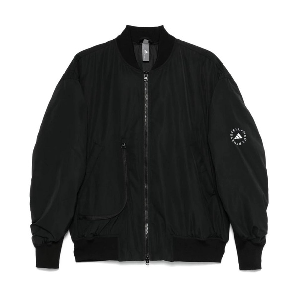 Black Zip Coat with Logo Print