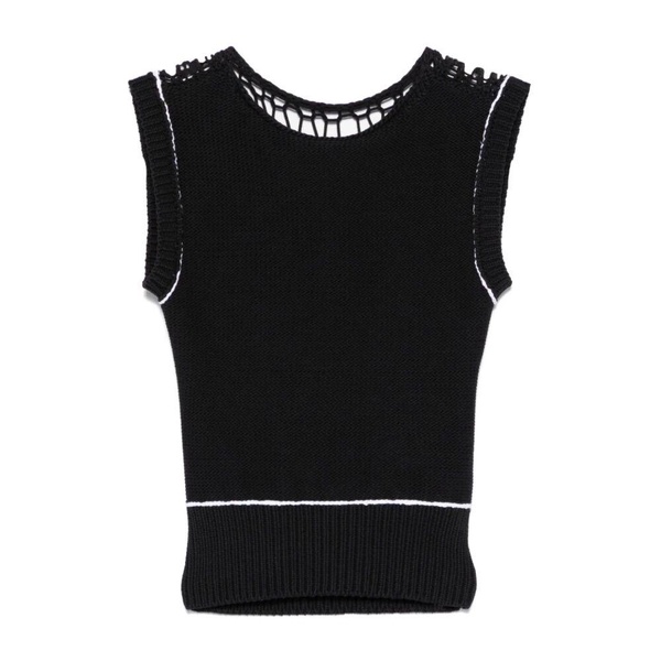 Black Ribbed Crew Neck Top