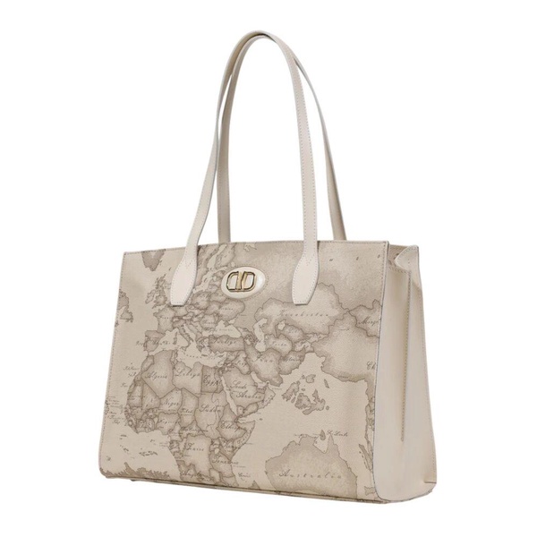 Beige Zip Closure Bag with Inside Pockets