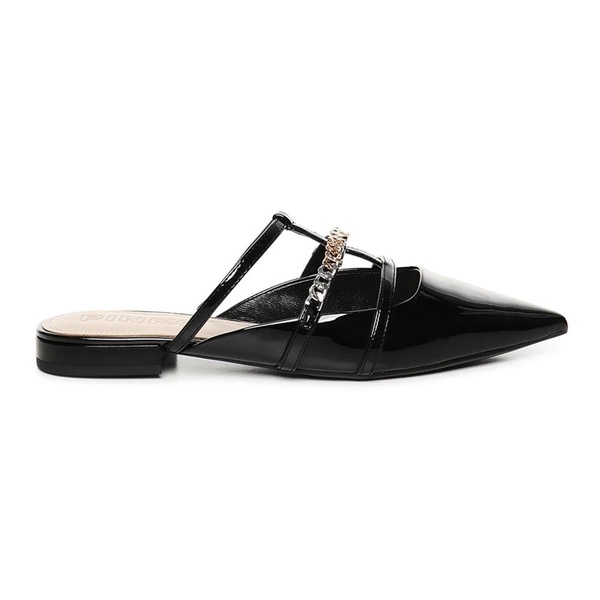 Black Patent Leather Sandals with Chain