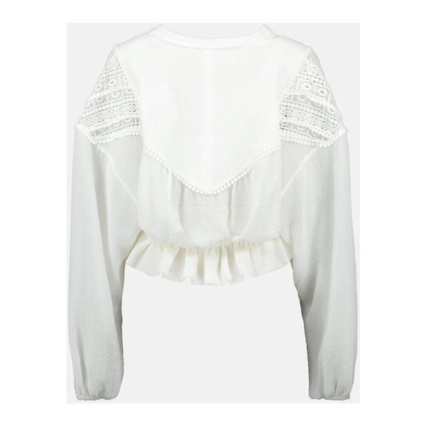 White V-Neck Blouse with Puff Sleeves